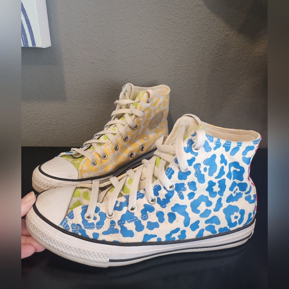 Converse Multi Bright Colored High-Top Sneakers Canvas Cheetah Print Color Block - Picture 2 of 13